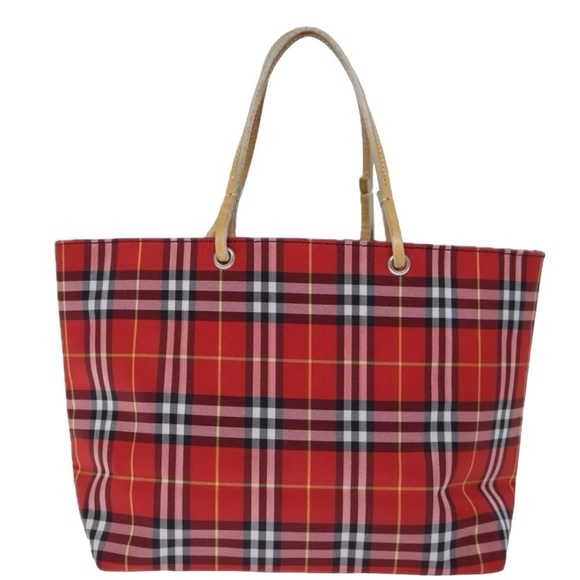 đ¤śSALEđ¤śBURBERRY LONDON Tote red canvas bluelabel antique gold trim leather handle - Picture 3 of 6